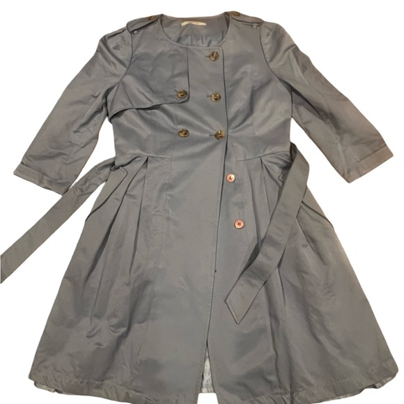 Kenneth Lady Blue Trench Coat with Double Breasted Closure and Matching Belt - Picture 2 of 8